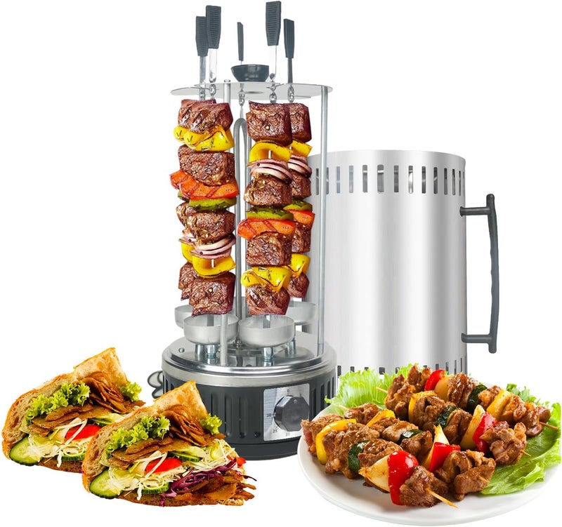 Auplex Upgraded Countertop Vertical Rotating Oven - Rotisserie Shawarma Machine, Kebob Machine, Stainless Steel Body W/Heat Resistant Door, Includes 5 Skewers & 5 Oil Collecting Cups, US Plug, 110V - Image 1